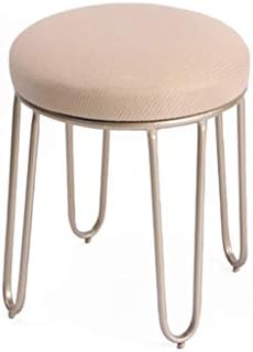 Round Vanity Stool Makeup Dressing Stool Iron Linen Change Shoe Bench Home Bedroom Chair 19.7",Pink [Energy Class A]