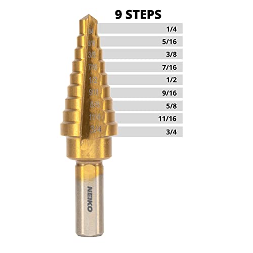 NEIKO 10184A Titanium Step Drill Bit, HighSpeed AlloySteel Bit, Hole