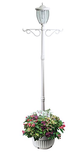EdenBranch 312065 Sun-Ray Kenwick Solar Lamp Post and Planter with Hanger, Single Head, White