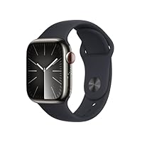 Apple Watch Series 9 [GPS + Cellular 41mm] Smartwatch with Graphite Stainless Steel Case with Midnight Sport Band M/L. Fitness Tracker, Blood Oxygen & ECG Apps, Always-On Retina Display