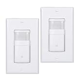 (Pack of 2) White Motion Sensor Light Switch - NEUTRAL Wire Required - Single Pole Only (Not 3-Way) - For Indoor Use - Vacancy & Occupancy Modes - Title 24, UL Certified - Adjustable Timer