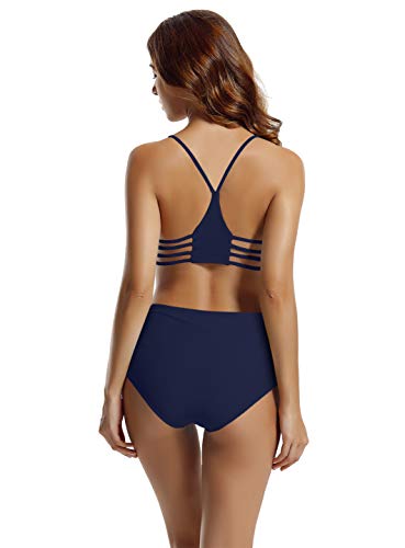 zeraca Women's Plus Size High Waisted Bottom Halter Racerback Bikini Swimsuits (FBA) (X-Large / 18, Blue Depths)