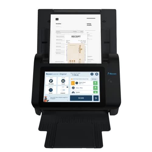 Raven Original Document Scanner - Huge Touchscreen, Color Duplex Feeder (ADF), Wireless Scanning to Cloud, WiFi, Ethernet, USB, Home or Office Desktop (2nd Gen)