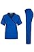 MedPro Women's Contrast Trimmed Solid Medical Scrub Set Mock Wrap Top and Cargo Pants Royal & Black M