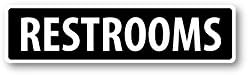 Grafken: GR1291 Plastic Sign SMALL 12 in x 3 in: RESTROOMS (black/white) Style 1