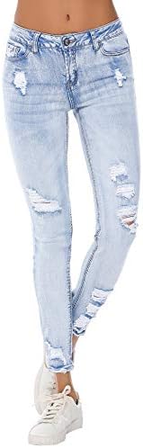 Resfeber Women's Boyfriend Jeans Distressed Slim Fit Ripped Jeans Comfy Stretch Skinny Jeans
