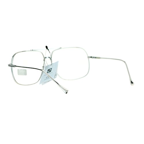 Clear Lens Eyeglasses Oversized Square Metal Vintage Driver Fashion Silver