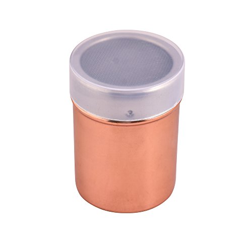 Kosma Stainless Steel Chocolate Shaker | Icing sugar Salt Cocoa Flour Coffee | Spice Shaker | Copper Plated With Fine Mesh Lid & Translucent Plastic Lid - Size: 9x7cm