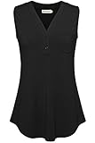 Nandashe Women's V Neck Sleeveless Shirts, Button Blouses Cami Tank Tops Black L
