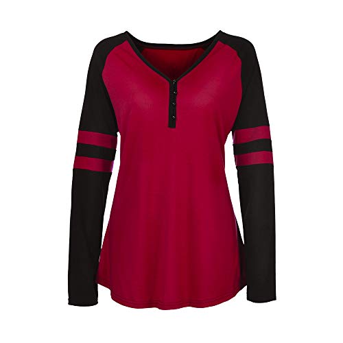 Realdo Womens Deep V Neck T-Shirt,Sexy Plus Size Contrast Color Pullover Tops Shirt(X-Large,Red) - Thumbnail 3
