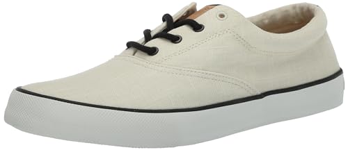 Sperry Men's Striper II CVO Seacycled Sneaker, White Slubby Linen, 4