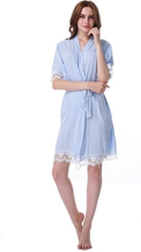 Juntian Robes Lace Cotton for Women's Bridesmaid and Bride Wedding Robes Bridal Party Robes and Short Sleeves Robes