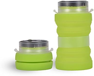 Coton Deal Foldable Collapsible Silicone Water Bottle - Solar Camping Lantern with LED, Waterproof Rechargeable Night Lighting Kettle Water Bottle with Compass Flintstone and Rope 16.9 fl oz