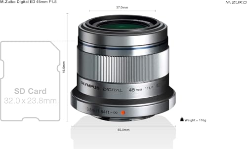 Olympus M.Zuiko Digital 45mm F1.8 Micro Four Thirds, Bright Lens Compatible with OM SYSTEM and Pansonic Mirrorless Cameras, Quick Focus, Ideal for Portraits, Silver,