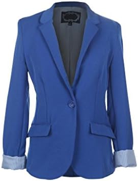 Ola Mari One Buttoned Solid Boyfriend Blazer Jacket, Medium, Royal