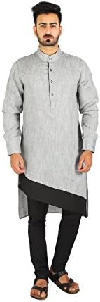 Thaath Men's Designer Cut Grey Kurta & Black Churidar Set…