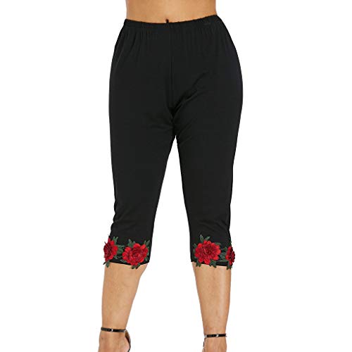TIFENNY Fashion Shorts for Womens Soft Casual Plus Size High Waisted Rose Applique Print Leggings Pants - Thumbnail 2