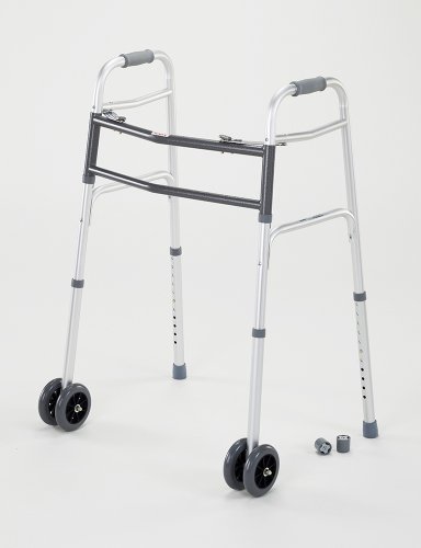 Cardinal Health CWAL0010B Double Push Button Walker with Double Wheels in Front, 33.5 in.-43.25 in. Height