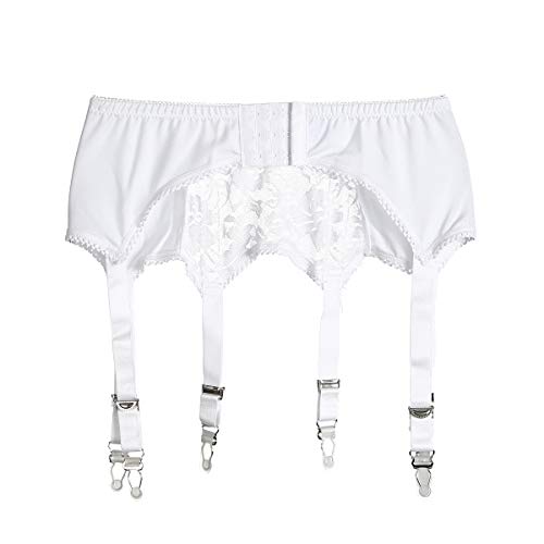 Women's Garter Belt with 6 Strap Suspender Belt Lace Front Panel for Stockings Lingerie White XXL - Thumbnail 4