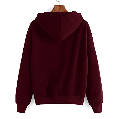 Mlide Womens Finger Heart Printed Sweatshirt,Womens Long Sleeve Hoodie Jumper Pullover Tops Blouse (Wine,X-Large)