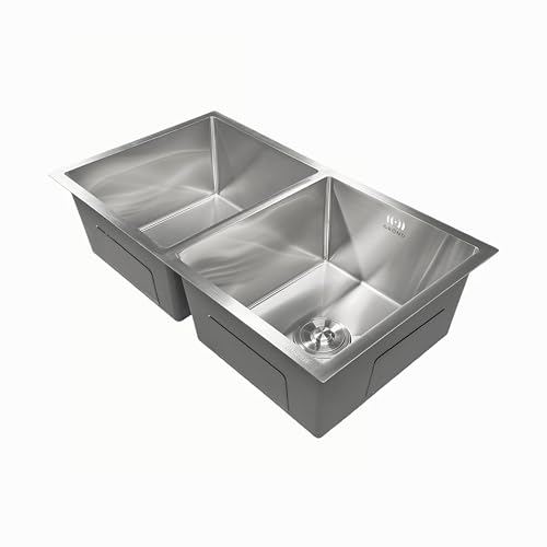 GRÖND Tarja Fregadero para Cocina Doble Tarja de Acero Inoxidable 304, 80x45 cm Con Escurridor Movible y Kit de Drenaje, para Empotrar o Submontar (PLATEADO)