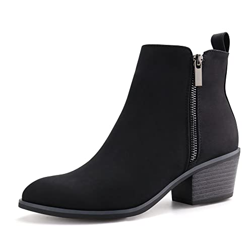 JABASIC Women Ankle Boots Side Zipper Booties Low Heel Dress Boots (8.5,Black Nubuck) at Amazon