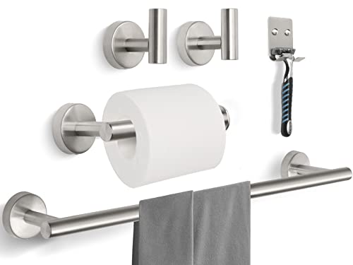 5PCS Bathroom Hardware Set Brushed Nickel, Bathroom Towel Rack Set, 16 Inch Towel Bar Set Stainless Steel Wall Mounted, Includes Bath Towel Bar, Toilet Paper Holder, Robe Hook, Razor Hook - Tesuchan