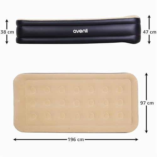 AVENLI Single Inflatable Mattress 196 x 97 x 47 cm, Self-inflating Single Bed with Built-in Electric Pump, Mattress for Camping & Extra Bed, Coil-Beam, Beige