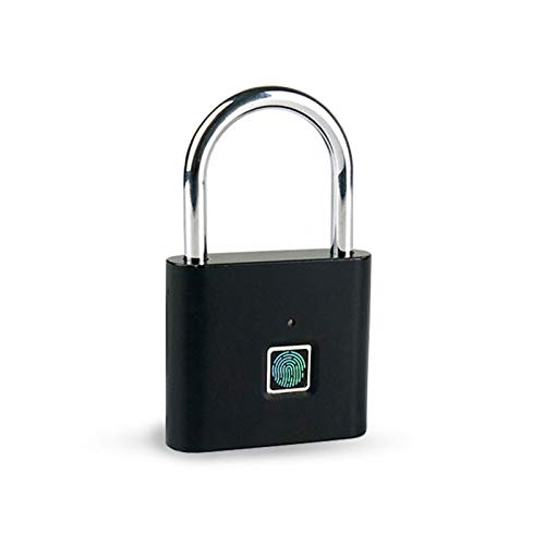 Smart Fingerprint Padlock 0.5S Unlock Waterproof Hold 10 Fingerprints USB Interface Thumbprint Padlock with 3 Color Light Portable for Luggage Home Dormitory(Black)