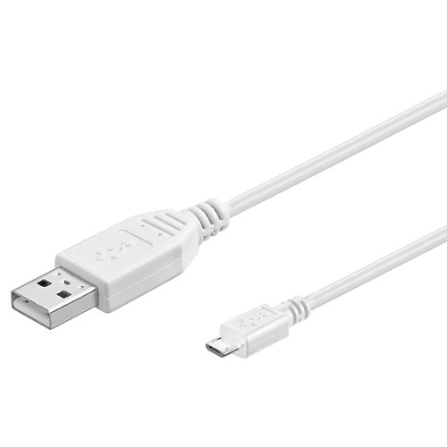 PremiumCord USB - Micro USB Connection Cable 5 m, USB A Male to Micro B Male, USB 2.0 High Speed Data Cable 480 Mbit/s, 5 Pins, 2x Shielded, AWG28, Colour: White, 5 m