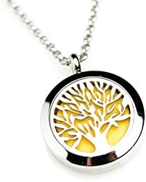 Essential Oil Diffuser Necklace - Stainless steel hypoallergenic aromatherapy jewelry - Tree of life locket design with aroma pads