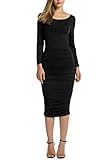 Zeagoo Women's Sexy Stretchy Ruched Bodycon Midi Party Cocktail Dress