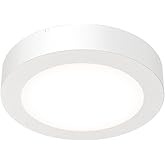 Juno Slim Basics 4 Inch LED Ceiling Light, Low Profile Surface Mount Downlight for Shower or Closet Lighting, 3000K/4000K/5000K Selectable White Light, Edged Trim, Wet Rated, Matte White
