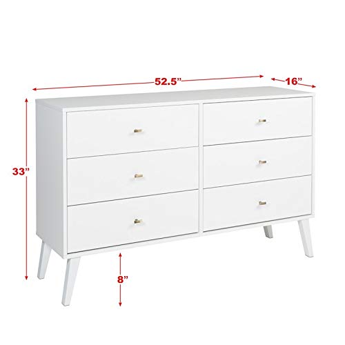 Allora Mid Century Modern 6 Drawer Double Dresser in White Pricepulse