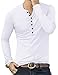 YTD Mens Casual Slim Fit Basic Henley Long Sleeve Fashion T-Shirt M White