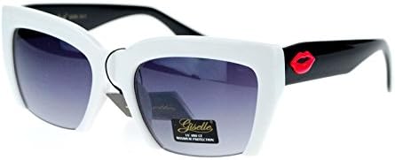 Giselle Womens Crop Exposed Lens Cat Eye Lip Print Runway Sunglasses White Black