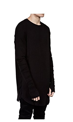 Kedera Mens Fashion Thumb Hole Cuffs Long Sleeve T-Shirt Basic Tee (Small, Black)