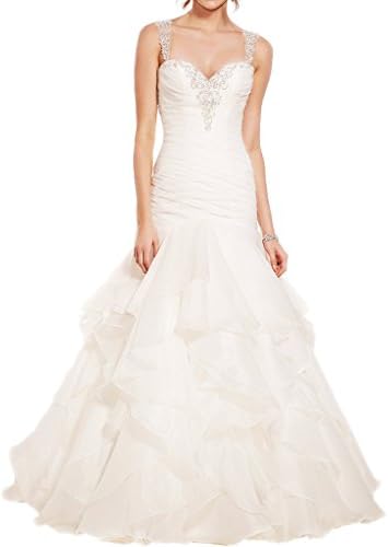 ASBridal Ruffles Mermaid Wedding Dresses Straps Backless Bridal Dress Ivory US 18W