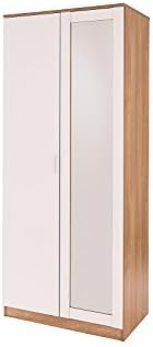 High Gloss 2 Door Mirrored Wardrobes - Ottawa Caspian SUPREME Range (Oak and White)