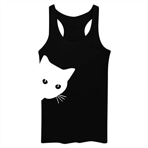FarJing Women Cat Print Vest Sleeveless Loose Crop Tops Tank Tops Blouse Tops T-Shirt(XXL,Black