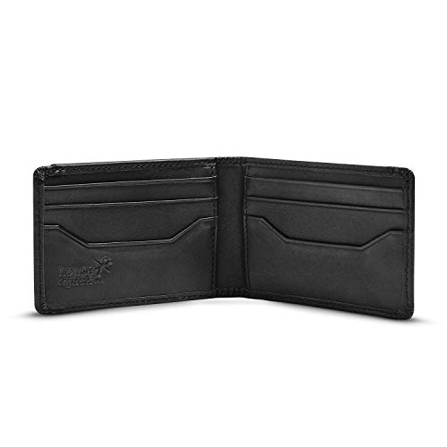 HOJ Co. DEACON ID BIFOLD Front Pocket Wallet-Full Grain Leather-Bifold Money Clip Wallet (Black Smooth)