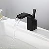 Lovedima Modern Single Joystick Handle Single Hole Solid Brass Waterfall Spout Bathroom Sink Faucet (Black)