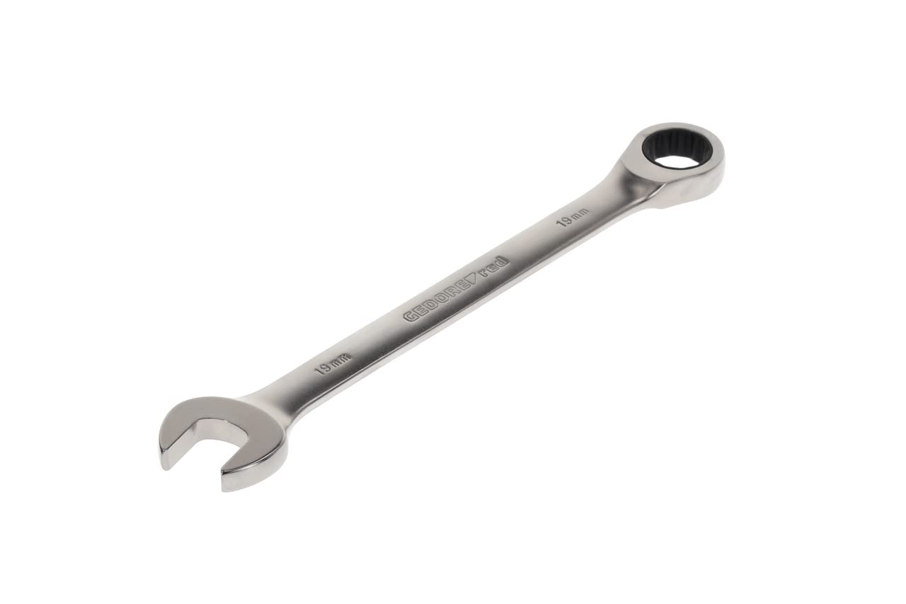 GEDORE red Combination ratchet spanner, with ratchet, AF 19 mm, Flat, Bi-hex, Spanner, R07100190