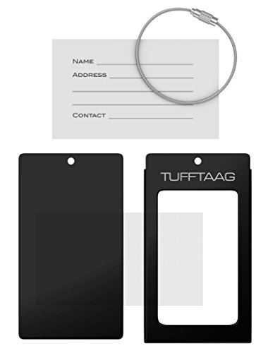 TUFFTAAG Personalized Luggage Tag Set w/ Business Card Holder - Customized Metal Suitcase Labels (5pk Black)