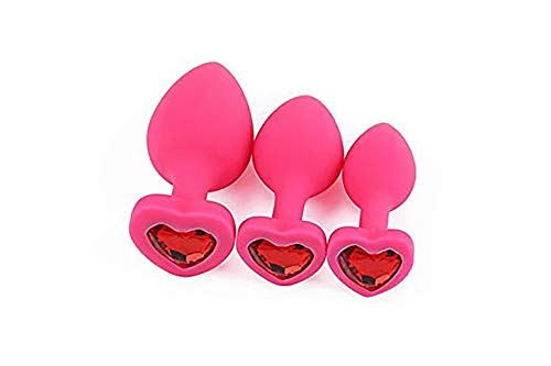 Set of 3 - Bu~tt P~lu~g T-bar Base - Silicone Toys - Erotic Games Role Play - Jeweled Stimulator Toys for Men and Women - 3 pcs Beginners Silicon Anales Set - Best Idea for Gift - Pink