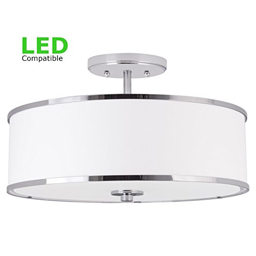 Kira Home Chloe 15" Modern Ceiling Light Semi Flush Mount + White Drum Shade, 3-Light, LED Compatible, Tempered Glass Diffuser, Chrome Trim Finish - Thumbnail 3
