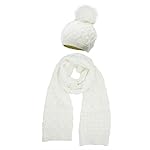 Bellady Women's Knitted Double Layers Beanie Cap with Pom Pom, Scarf Two Peice Set Bellady Women's Knitted Double Layers Beanie Cap with Pom Pom, Scarf Two Peice Set