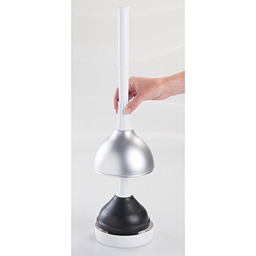 InterDesign Metro Ultra Toilet Plunger with Cover for Bathroom Storage - Silver/White