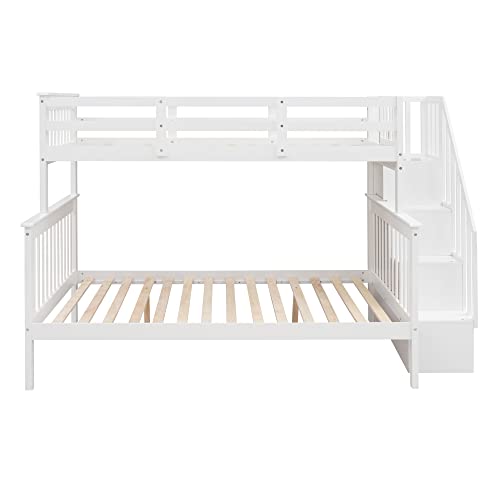 Bunk Bed with Stairway, Rockjame Wood Bedroom Furniture Twin Over Full