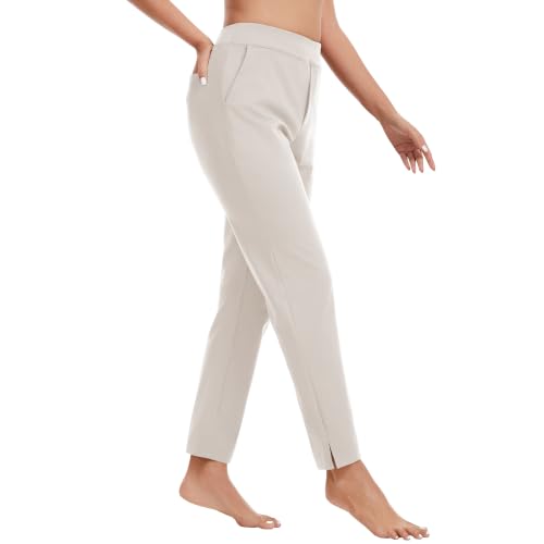 QBK Womens Casual Travel Ankle Pants Stretchy Petite Pull On Work Slacks at Amazon